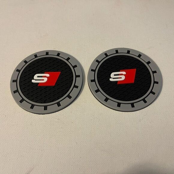 Audi S Line logo cup Coasters in black and gray Set of 2 NWT - Picture 8 of 8